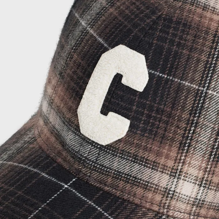 Initial Cap In Checked Cotton Brown Men CELINE HATS AND SOFT ACCESSORIES