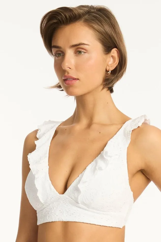 Interlace Frill Bra Interlace White Women Sea Level Tops
