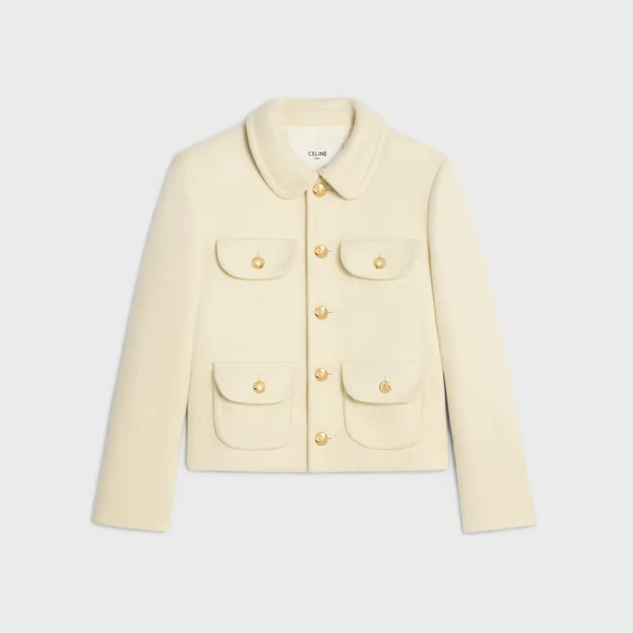 Jacket With Claudine Collar In Wool Cloth Off White Women CELINE JACKETS