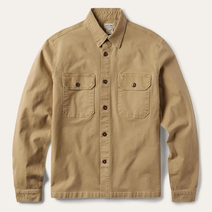 Jackets Men Stetson Camel Stretch Canvas Shirt Jacket Brown