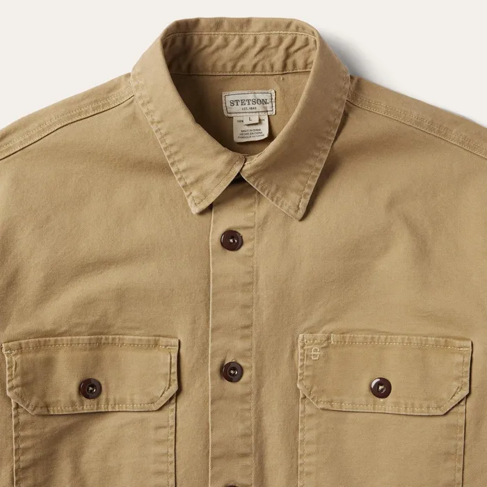 Jackets Men Stetson Camel Stretch Canvas Shirt Jacket Brown