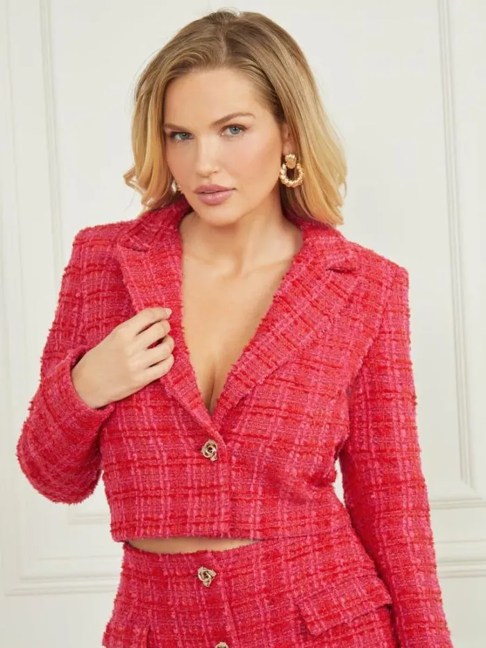 Jackets Women Marciano Laurel Crop Tweed Blazer Jelous Pink Tweed Jackets Women Marciano Laurel Crop Tweed Blazer Jelous Pink Tweed