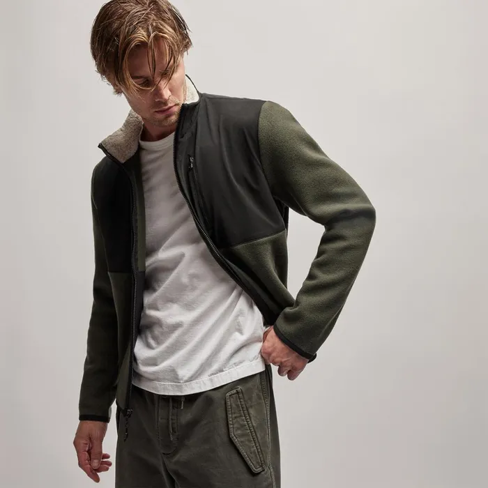 James Perse JacketsOuterwear Wool Jersey Mixed Media Jacket Dark Oliveblack 8211 Men