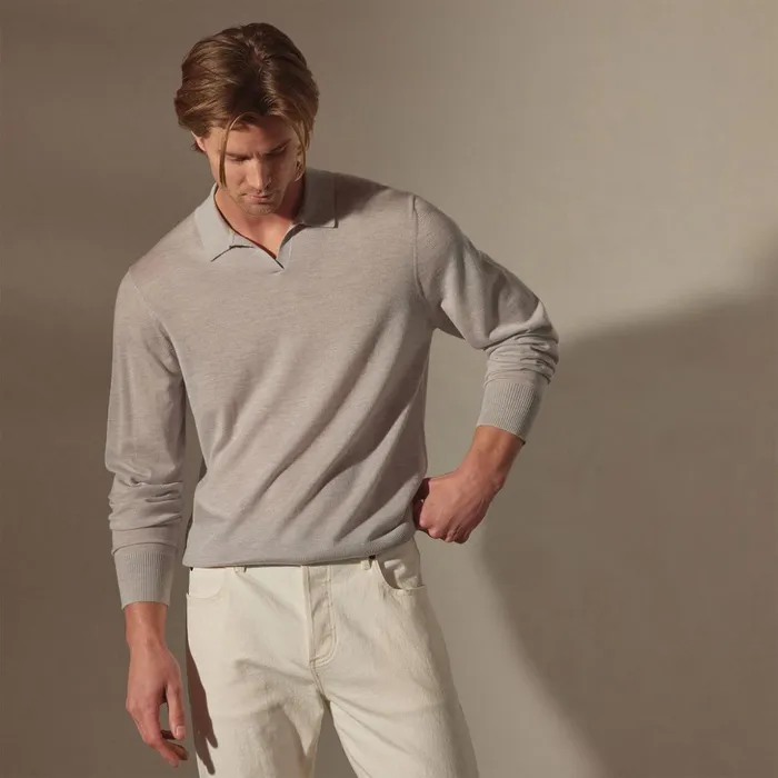 James Perse PolosNovelty Tops Featherweight Cashmere Polo Stone 8211 Men