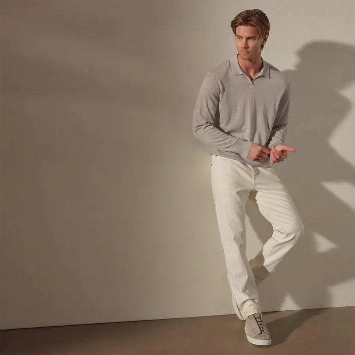 James Perse PolosNovelty Tops Featherweight Cashmere Polo Stone 8211 Men