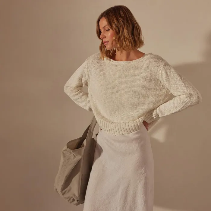 James Perse Sweaters Cotton Linen Boatneck Sweater White 8211 Women