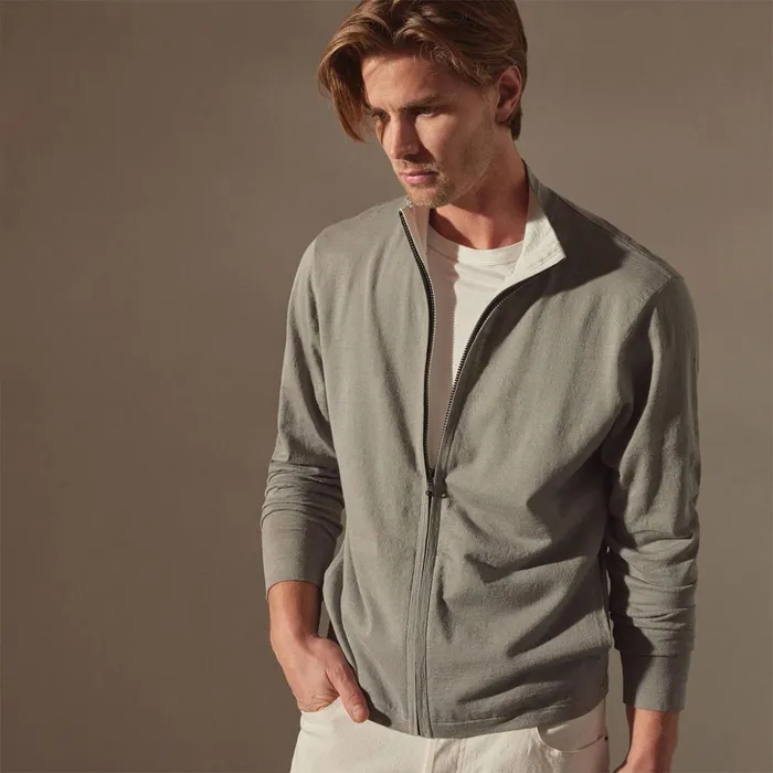 James Perse Sweaters Linen Blend Zip Up Silver Greywhite 8211 Men
