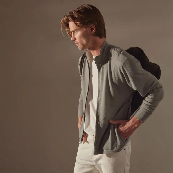 James Perse Sweaters Linen Blend Zip Up Silver Greywhite 8211 Men
