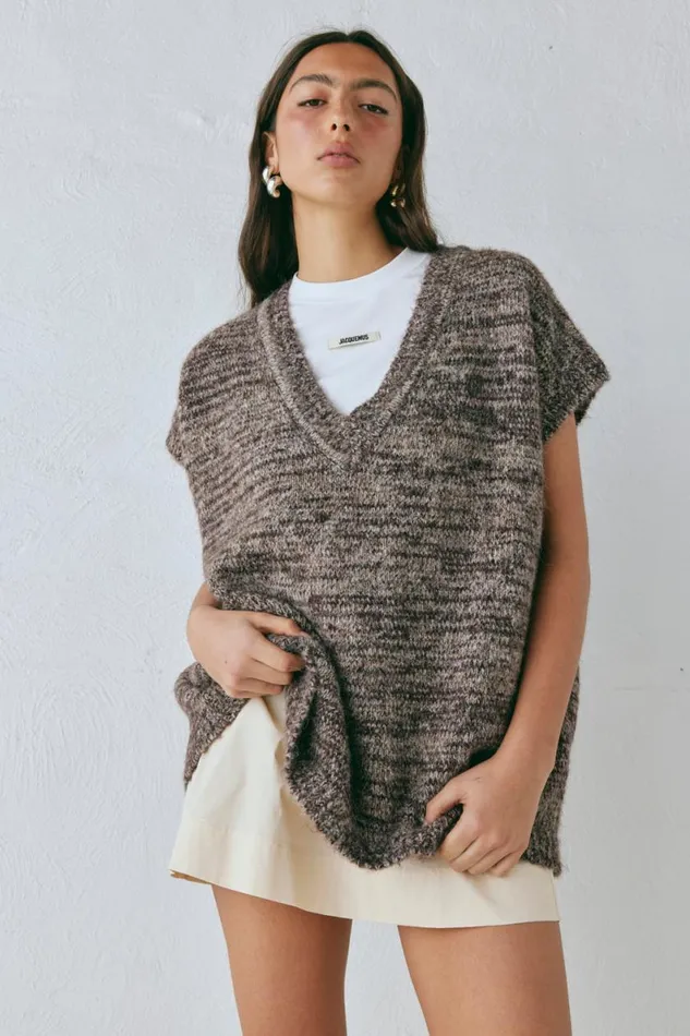 JumpersSweaters Women VRG GRL Anita Knit Tunic Vest Marle JumpersSweaters Women VRG GRL Anita Knit Tunic Vest Marle