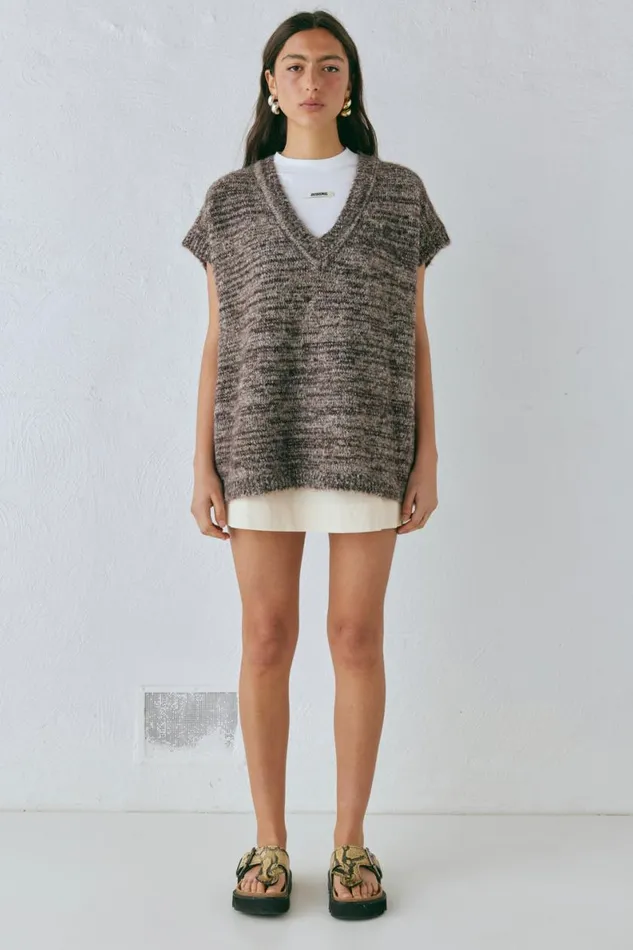JumpersSweaters Women VRG GRL Anita Knit Tunic Vest Marle JumpersSweaters Women VRG GRL Anita Knit Tunic Vest Marle