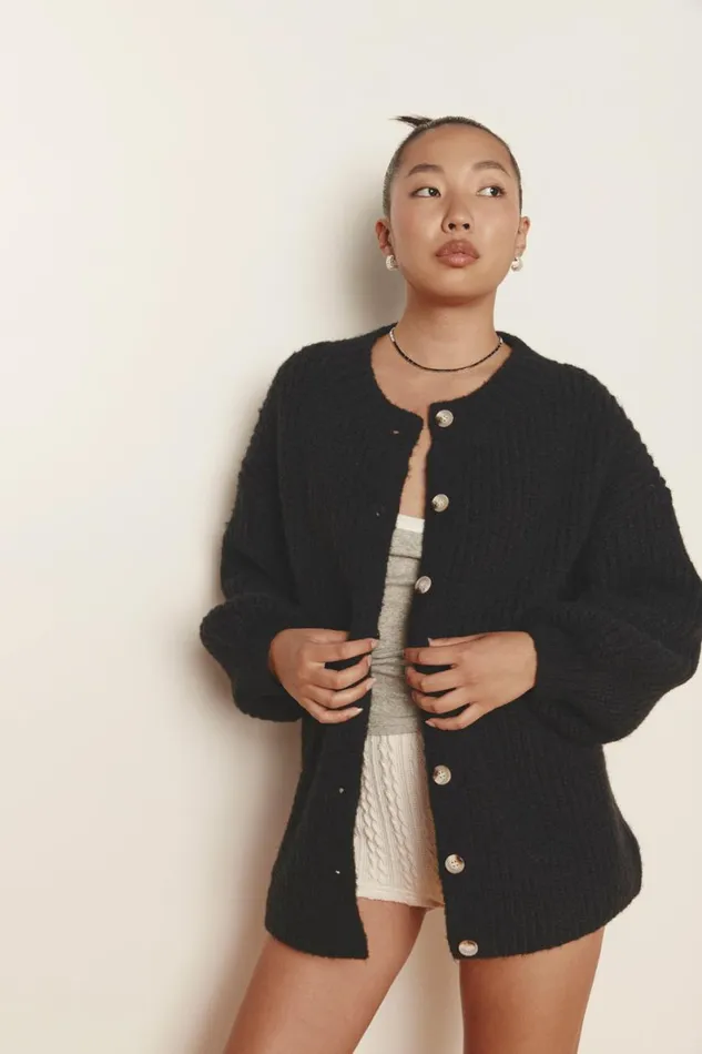 JumpersSweaters Women VRG GRL Penelope Knit Cardigan Black JumpersSweaters Women VRG GRL Penelope Knit Cardigan Black