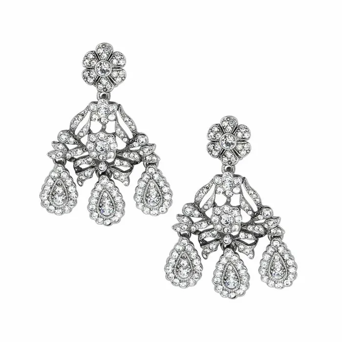 Kenneth Jay Lane Clear Crystal Earrings Women Antique Silver And Crystal Drop Clip Earrings Kenneth Jay Lane Clear Crystal Earrings Women Antique Silver And Crystal Drop Clip Earrings