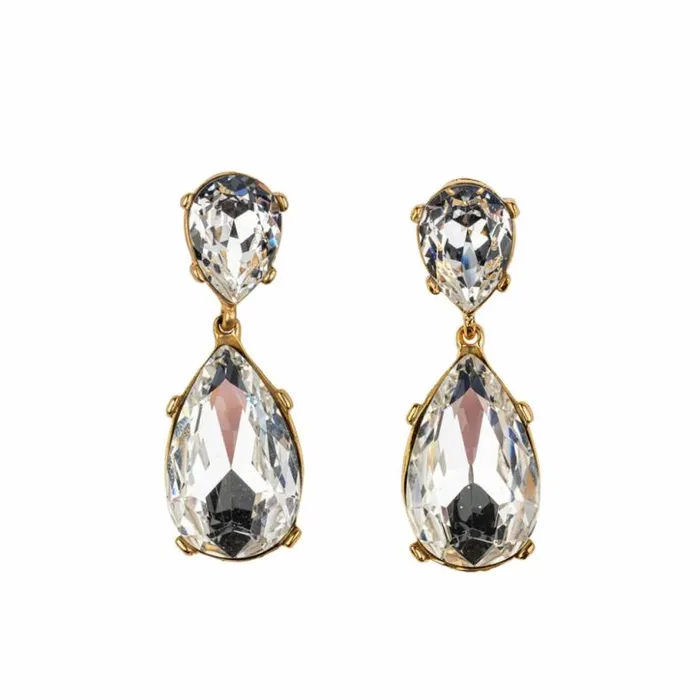 Kenneth Jay Lane Clear Crystal Earrings Women Crystal And Polished Gold Double Teardrop Earring