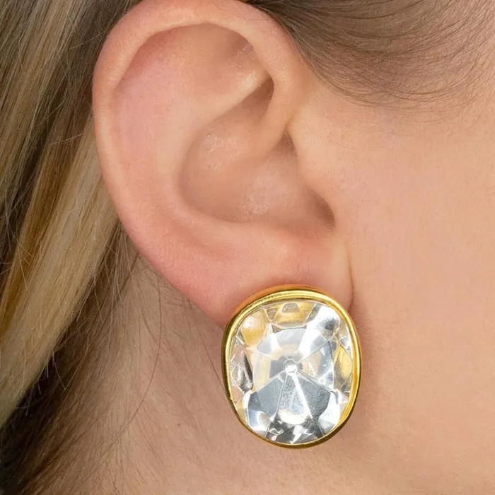 Kenneth Jay Lane Clear Crystal Earrings Women Faceted Crystal Headlight Clip Earrings