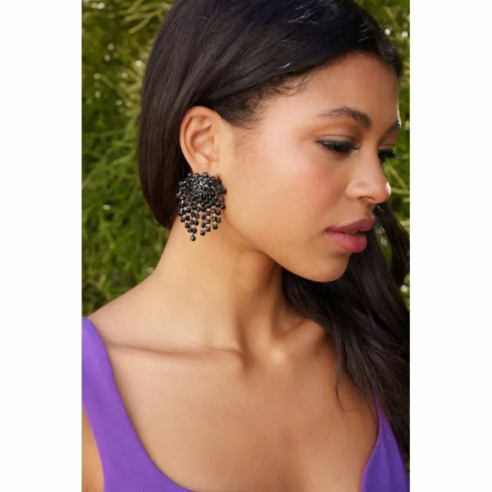 Kenneth Jay Lane Dark Color Earrings Women Gunmetal And Jet Cluster Clip Earrings