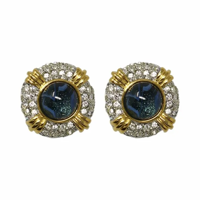 Kenneth Jay Lane Dark Color Earrings Women Two Tone Sapphire Crystal Earring