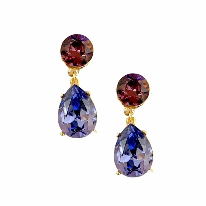 Kenneth Jay Lane Dark Color Gem Earrings Women Amethyst and Tanzanite Teardrop Pierced Earring Kenneth Jay Lane Dark Color Gem Earrings Women Amethyst and Tanzanite Teardrop Pierced Earring