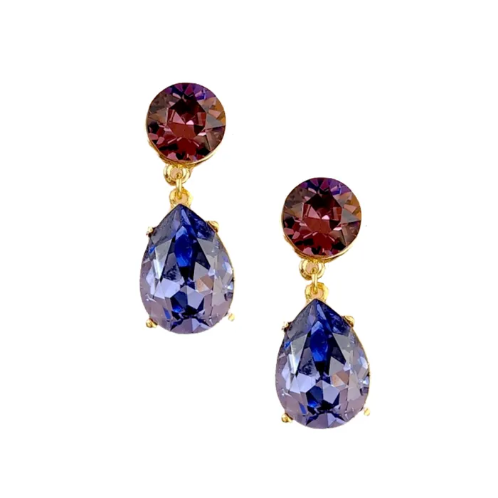 Kenneth Jay Lane Dark Color Gem Earrings Women Amethyst and Tanzanite Teardrop Pierced Earring