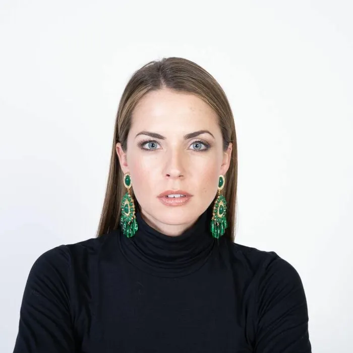 Kenneth Jay Lane Dark Color Gem Earrings Women Gold and Emerald Drop Clip Earrings