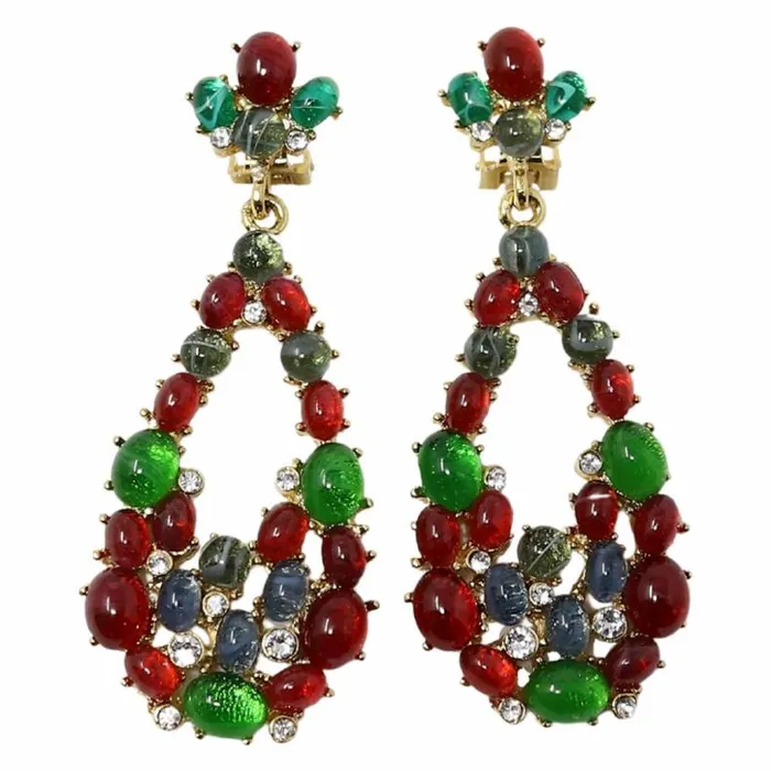 Kenneth Jay Lane Dark Color Gem Earrings Women Multicolored Cabochon Clip Earrings Kenneth Jay Lane Dark Color Gem Earrings Women Multicolored Cabochon Clip Earrings
