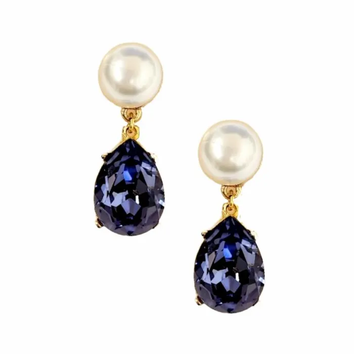 Kenneth Jay Lane Dark Color Gem Earrings Women Pearl and Tanzanite Teardrop Pierced Earring Kenneth Jay Lane Dark Color Gem Earrings Women Pearl and Tanzanite Teardrop Pierced Earring