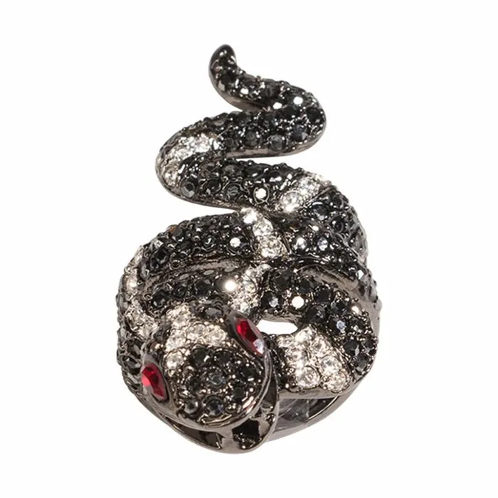 Kenneth Jay Lane Dark Color Gem Rings Women Hematite And Crystal Snake Ring Kenneth Jay Lane Dark Color Gem Rings Women Hematite And Crystal Snake Ring