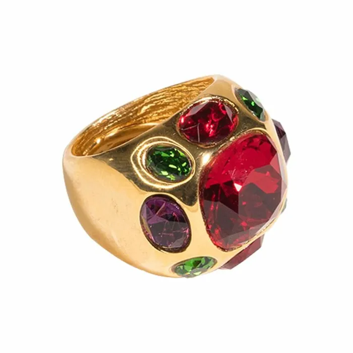 Kenneth Jay Lane Dark Color Gem Rings Women Ruby Center Ring