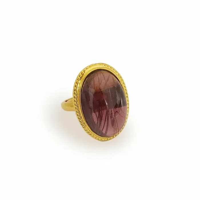 Kenneth Jay Lane Dark Color Gem Rings Women Satin Gold And Flaw Amethyst Center Oval Ring Kenneth Jay Lane Dark Color Gem Rings Women Satin Gold And Flaw Amethyst Center Oval Ring