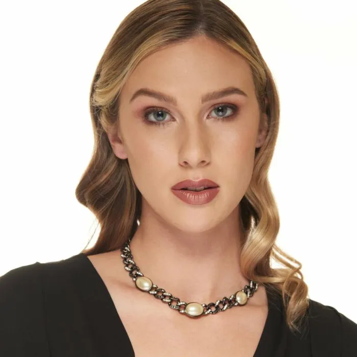 Kenneth Jay Lane Dark Color Necklaces Women Vintage Gunmetal With Crystal Hematite And Pearls Chain Necklace Kenneth Jay Lane Dark Color Necklaces Women Vintage Gunmetal With Crystal Hematite And Pearls Chain Necklace