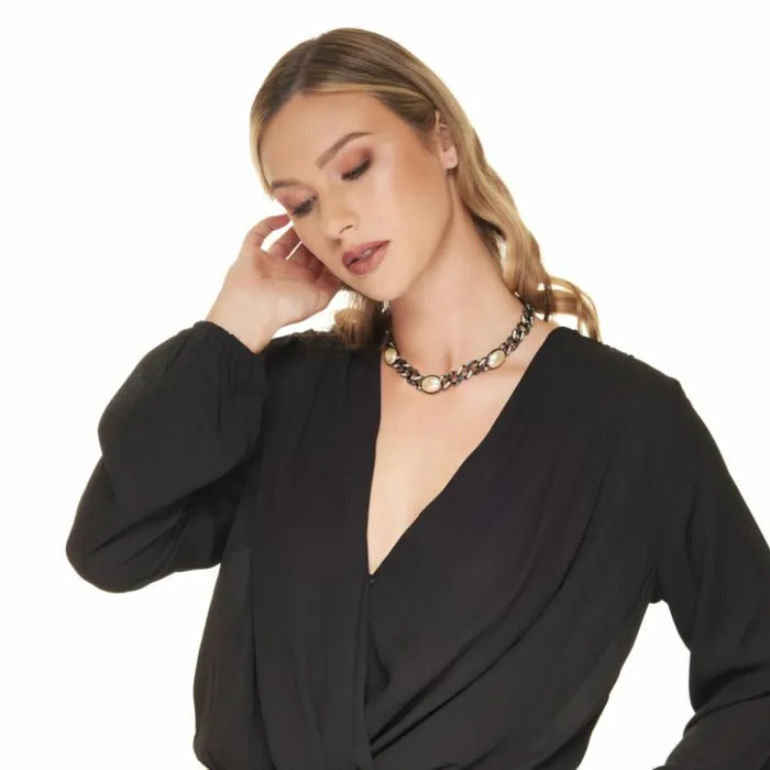 Kenneth Jay Lane Dark Color Necklaces Women Vintage Gunmetal With Crystal Hematite And Pearls Chain Necklace Kenneth Jay Lane Dark Color Necklaces Women Vintage Gunmetal With Crystal Hematite And Pearls Chain Necklace