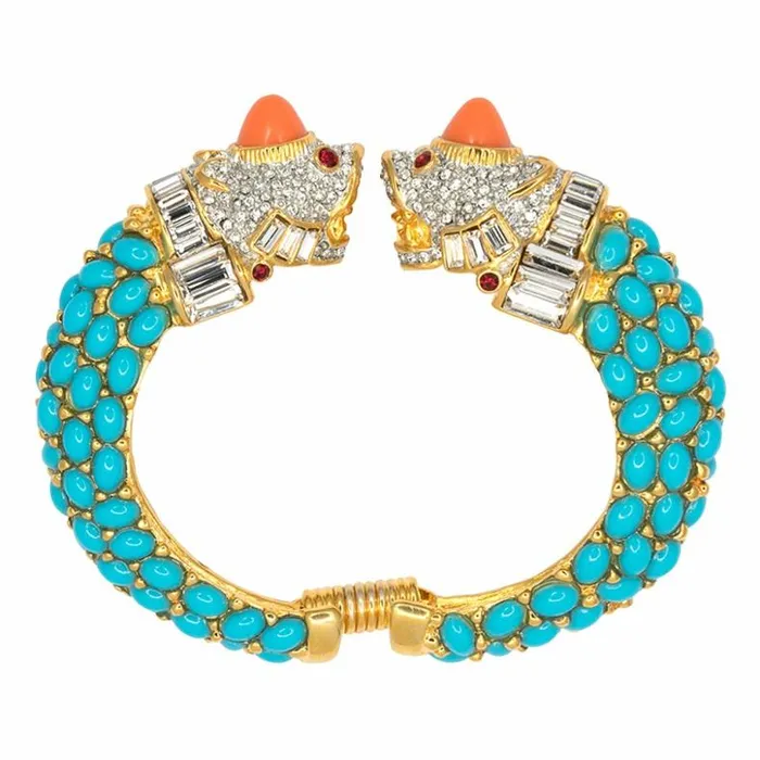 Kenneth Jay Lane Light Color Bracelets Women Turquoise and Light Coral Cabochon Bracelet Kenneth Jay Lane Light Color Bracelets Women Turquoise and Light Coral Cabochon Bracelet