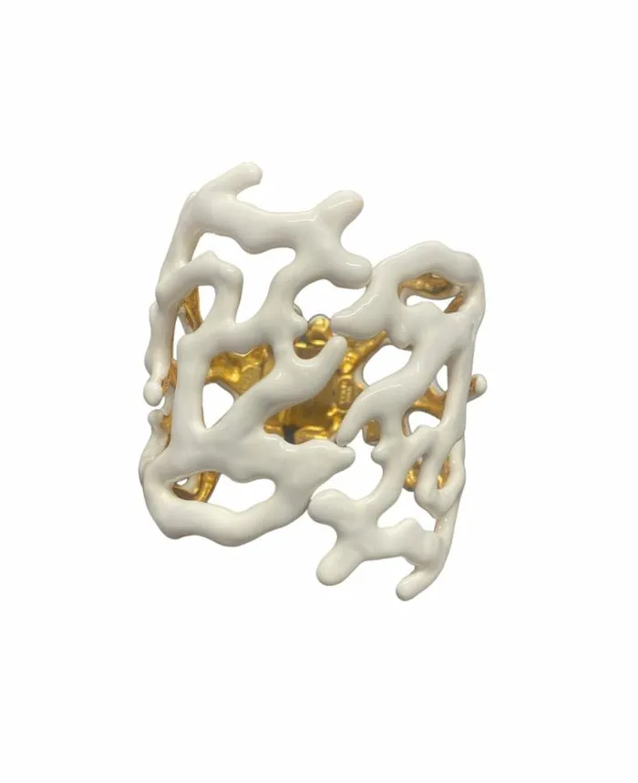 Kenneth Jay Lane Light Color Bracelets Women White Enamel Coral Branch Cuff