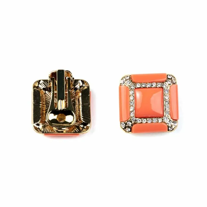 Kenneth Jay Lane Light Color Earrings Women Coral Square Clip Earrings Kenneth Jay Lane Light Color Earrings Women Coral Square Clip Earrings