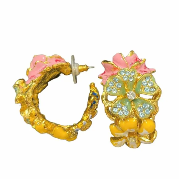 Kenneth Jay Lane Light Color Earrings Women Floral Hoop Earrings