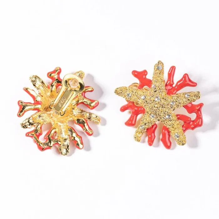 Kenneth Jay Lane Light Color Earrings Women Starfish And Dark Coral Enamel Branch Earring Kenneth Jay Lane Light Color Earrings Women Starfish And Dark Coral Enamel Branch Earring