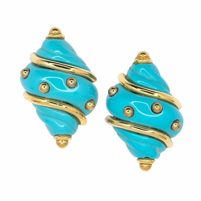 Kenneth Jay Lane Light Color Earrings Women Turquoise Shell With Gold Dots Clip Earrings Kenneth Jay Lane Light Color Earrings Women Turquoise Shell With Gold Dots Clip Earrings
