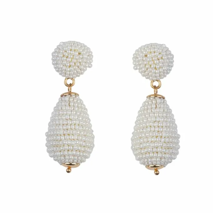 Kenneth Jay Lane Light Color Earrings Women White Seed Bead Pierced Earring
