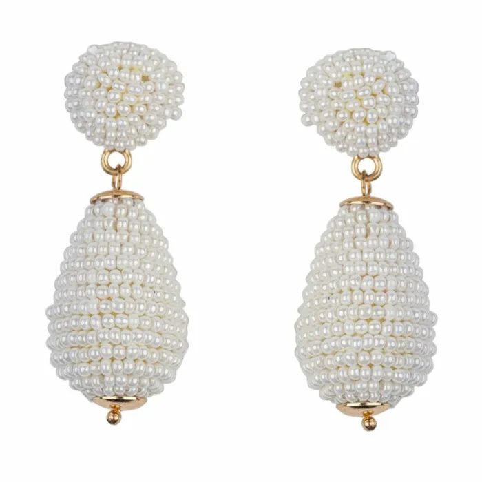 Kenneth Jay Lane Light Color Earrings Women White Seed Bead Pierced Earring