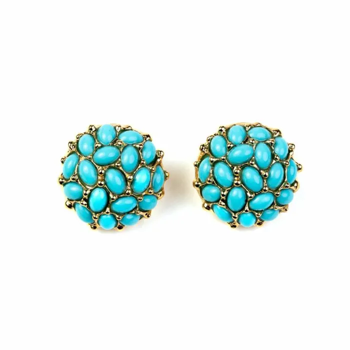 Kenneth Jay Lane Light Color Gem Earrings Women Gold And Turquoise Cabochons Button Clip Earrings Kenneth Jay Lane Light Color Gem Earrings Women Gold And Turquoise Cabochons Button Clip Earrings