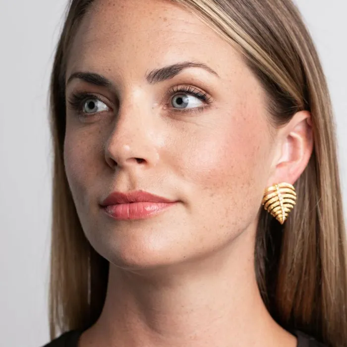 Kenneth Jay Lane Metallic Finish Earrings Women Gold And Crystal Stem Leaf Earrings