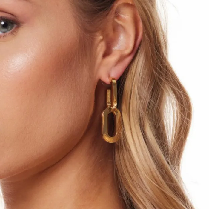 Kenneth Jay Lane Metallic Finish Earrings Women Gold Double Link Drop Post Earring Kenneth Jay Lane Metallic Finish Earrings Women Gold Double Link Drop Post Earring