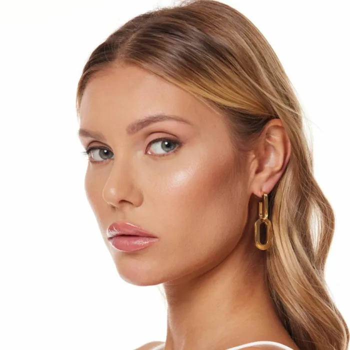 Kenneth Jay Lane Metallic Finish Earrings Women Gold Double Link Drop Post Earring Kenneth Jay Lane Metallic Finish Earrings Women Gold Double Link Drop Post Earring
