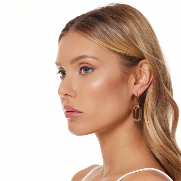 Kenneth Jay Lane Metallic Finish Earrings Women Gold Double Link Drop Post Earring Kenneth Jay Lane Metallic Finish Earrings Women Gold Double Link Drop Post Earring