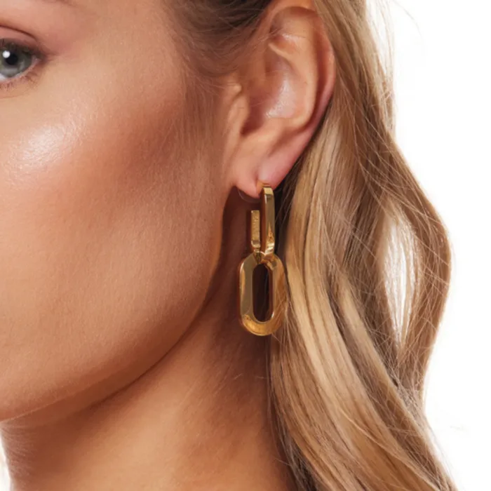 Kenneth Jay Lane Metallic Finish Earrings Women Gold Double Link Drop Post Earring Kenneth Jay Lane Metallic Finish Earrings Women Gold Double Link Drop Post Earring