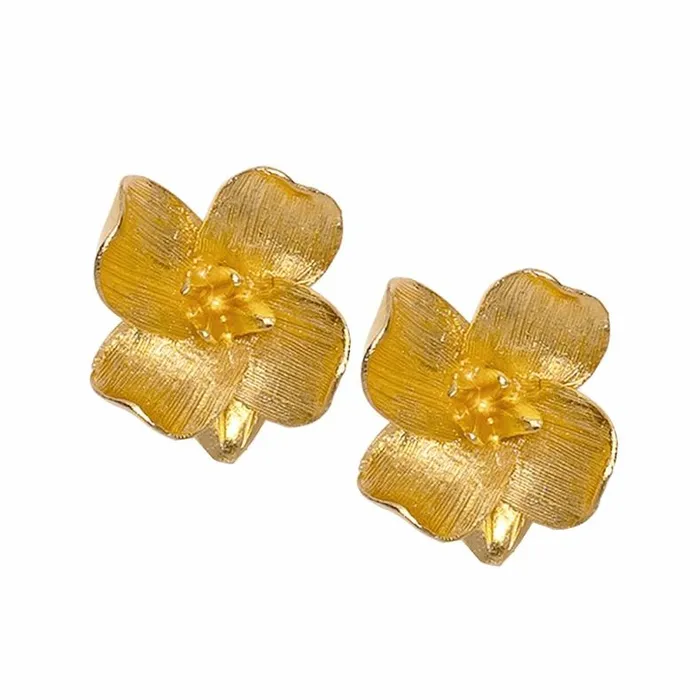 Kenneth Jay Lane Metallic Finish Earrings Women Gold Flower Pierced Earrings