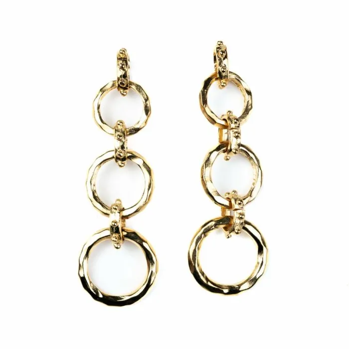 Kenneth Jay Lane Metallic Finish Earrings Women Gold Hammered Circles 3 Drop Earrings Kenneth Jay Lane Metallic Finish Earrings Women Gold Hammered Circles 3 Drop Earrings