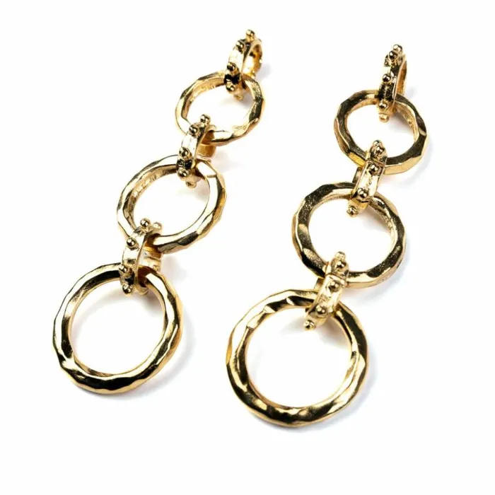 Kenneth Jay Lane Metallic Finish Earrings Women Gold Hammered Circles 3 Drop Earrings