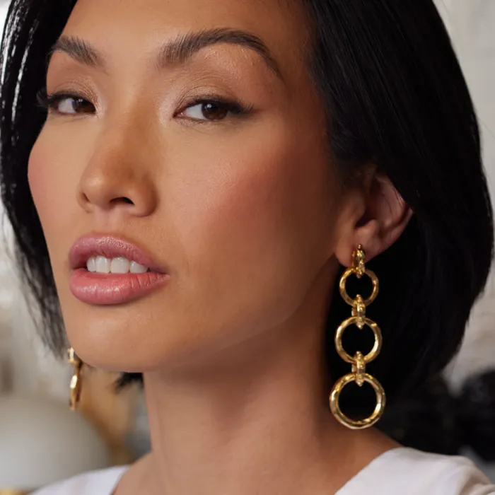 Kenneth Jay Lane Metallic Finish Earrings Women Gold Hammered Circles 3 Drop Earrings