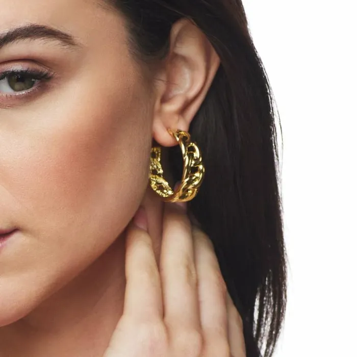 Kenneth Jay Lane Metallic Finish Earrings Women Gold Link Hoop Post Earrings