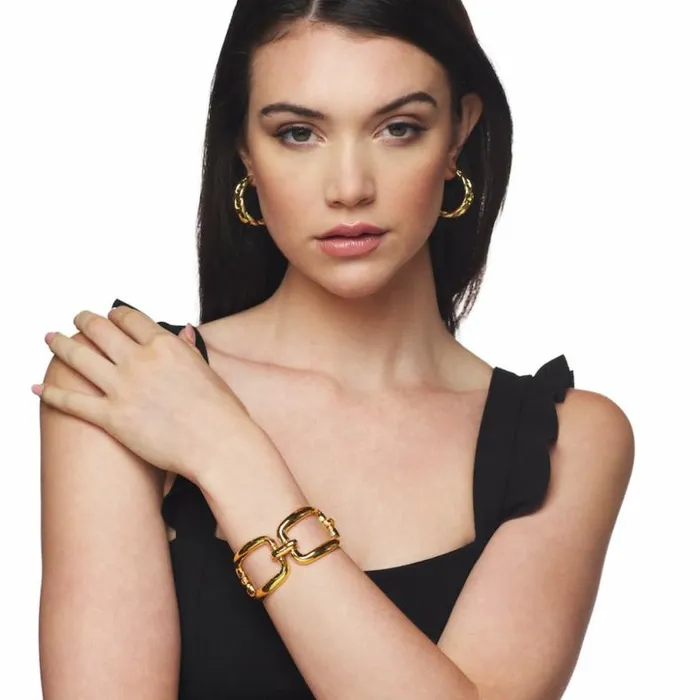 Kenneth Jay Lane Metallic Finish Earrings Women Gold Link Hoop Post Earrings Kenneth Jay Lane Metallic Finish Earrings Women Gold Link Hoop Post Earrings